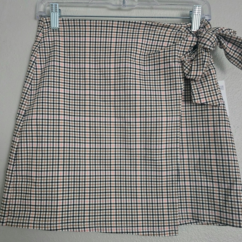 Originality Plaid Mini Skirt Wrap Front‎ Tie Closure Brown Pink Black Size 17